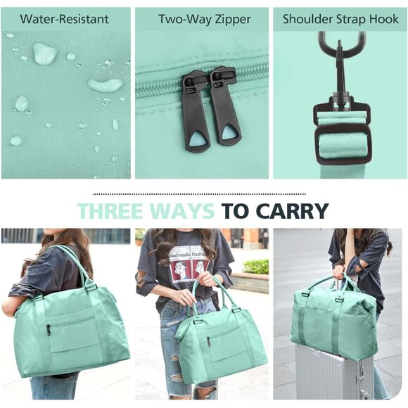 Women Men Cyan Waterproof Carry On Tote Travel Duffle Bag with Trolley Sleeve - Picture 6 of 7